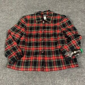 VTG Sag Harbor Jacket Womens 18 Black Red Plaid Blazer Button Tweed Coat Retro